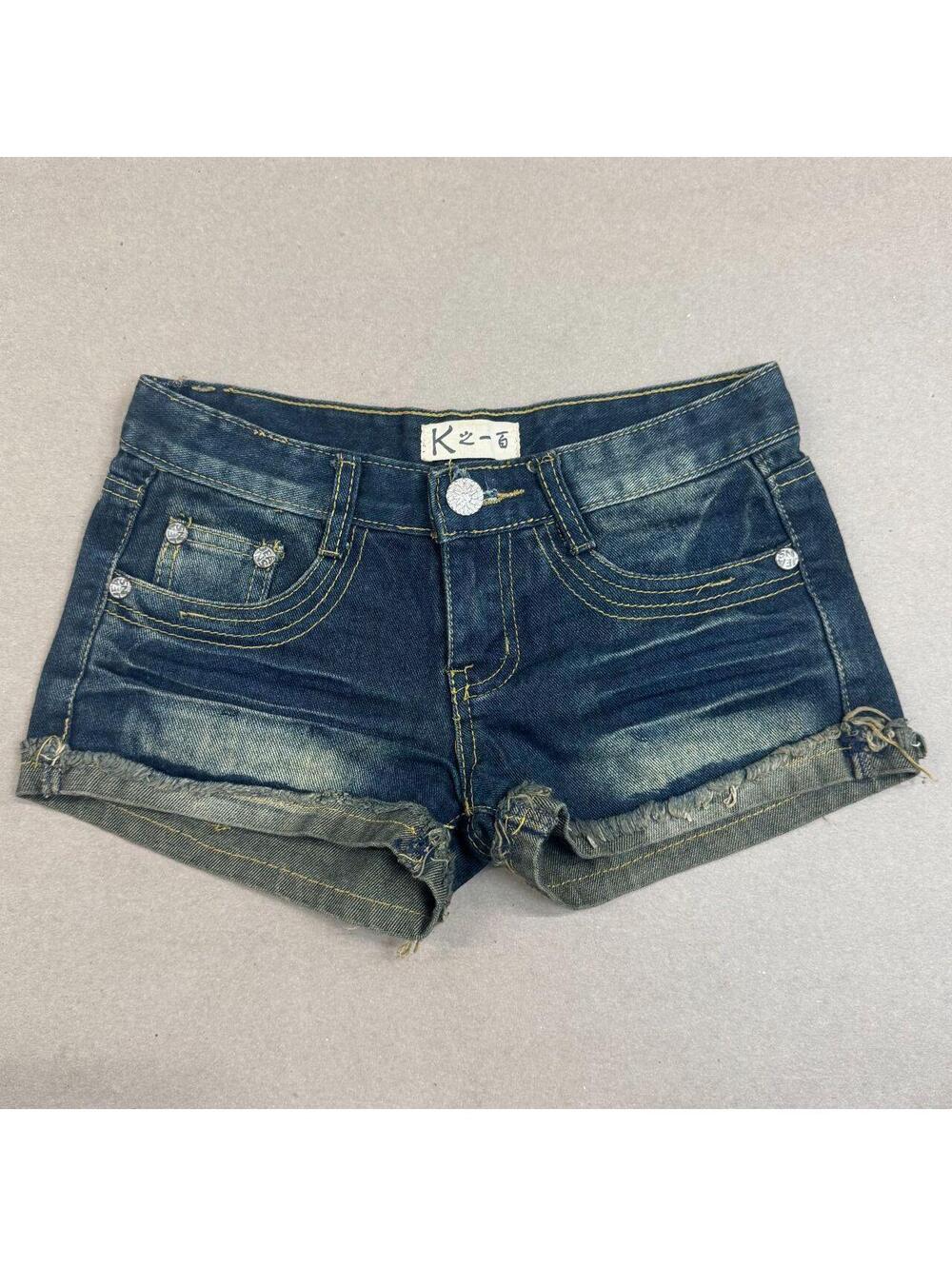 Vintage Y2K Low Rise Denim Micro Shorts Sandblasted